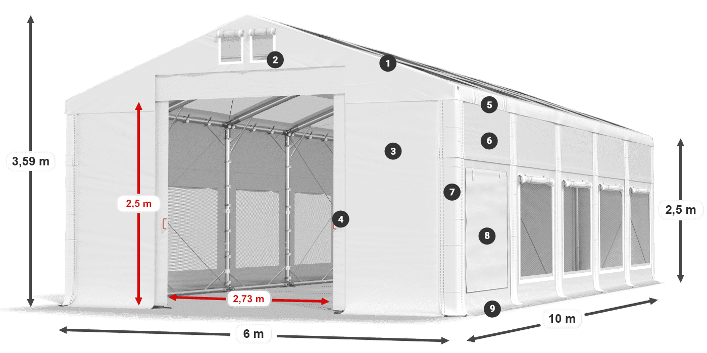 Tető: MS T 580 PVC Falak: SD M 500 PVC 2,5 m jelmagyarázat