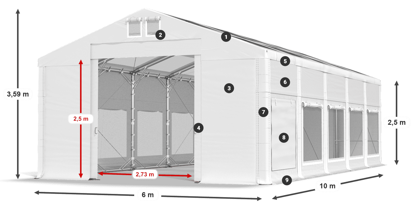 Tető: MS T 580 PVC Falak: SD M 500 PVC 2,5 m jelmagyarázat