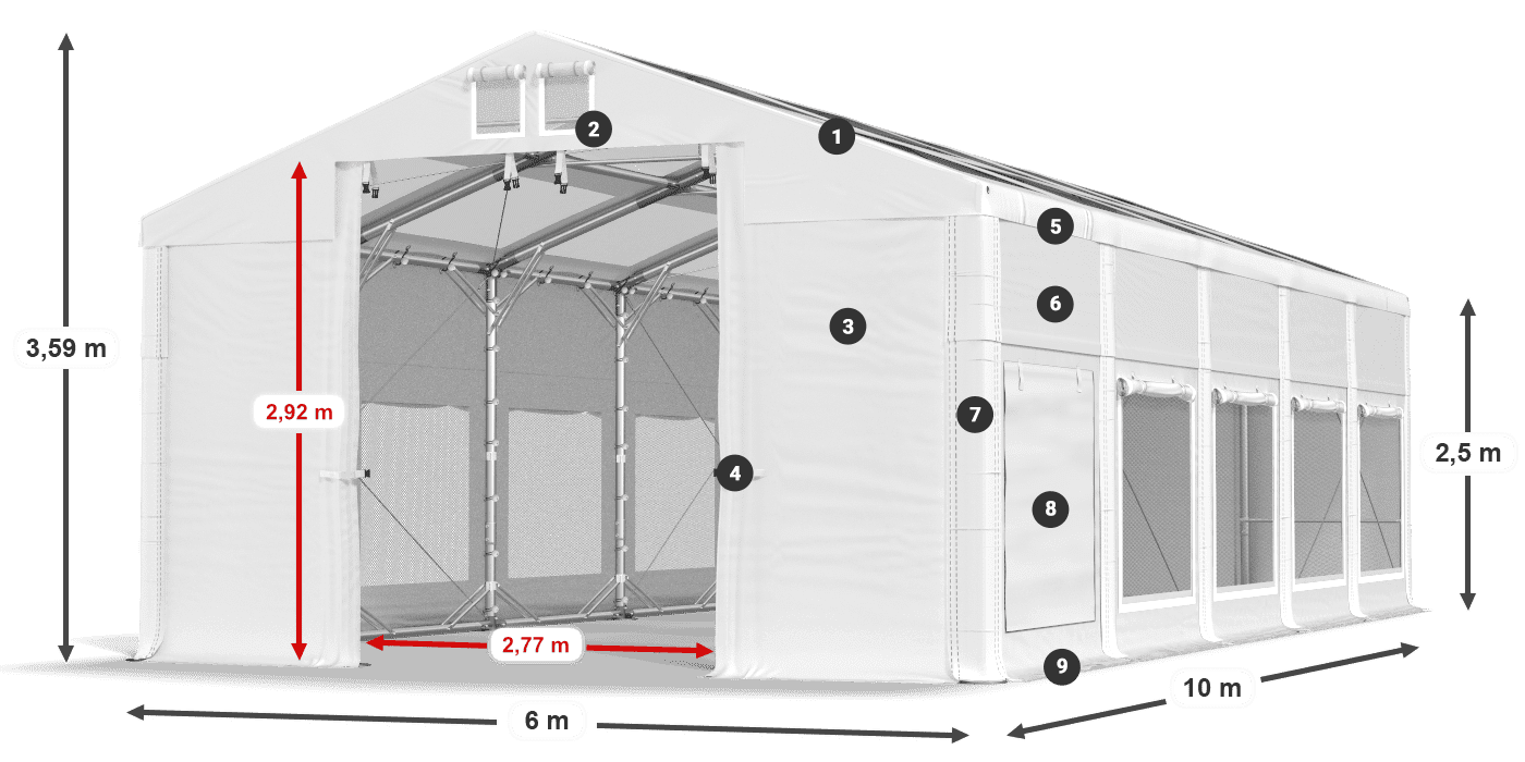 Tető: MS T 580 PVC Falak: SD M 500 PVC 2,5 m jelmagyarázat