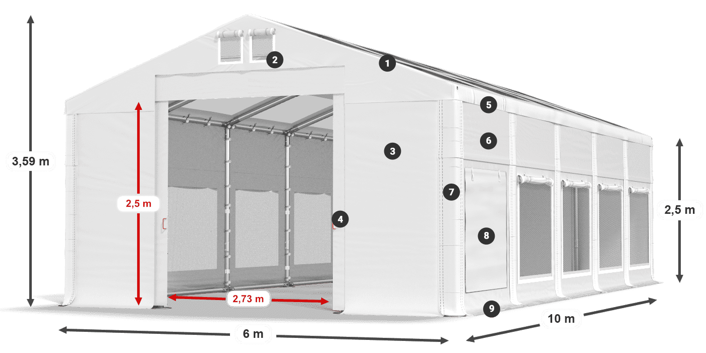 Tető: MS T 580 PVC Falak: SD M 500 PVC 2,5 m jelmagyarázat
