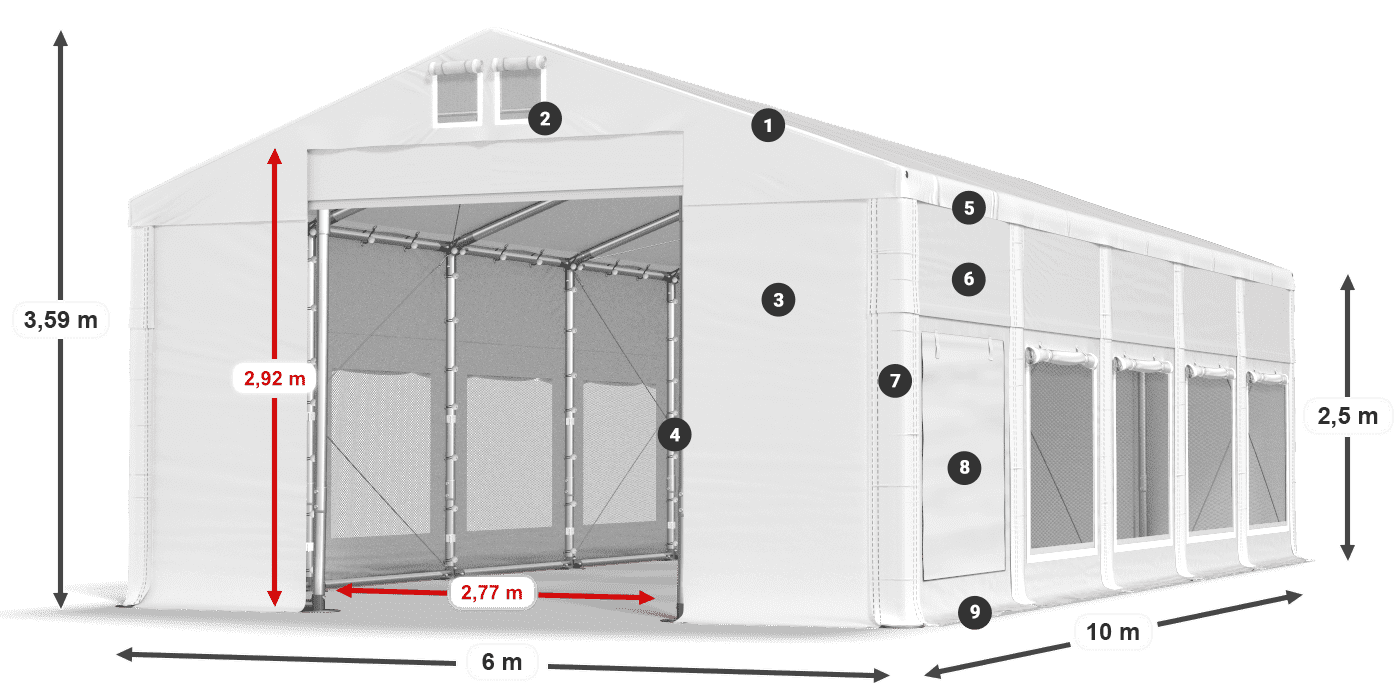 Tető: MS 580 PVC Falak: SD M 500 PVC 2,5 m jelmagyarázat