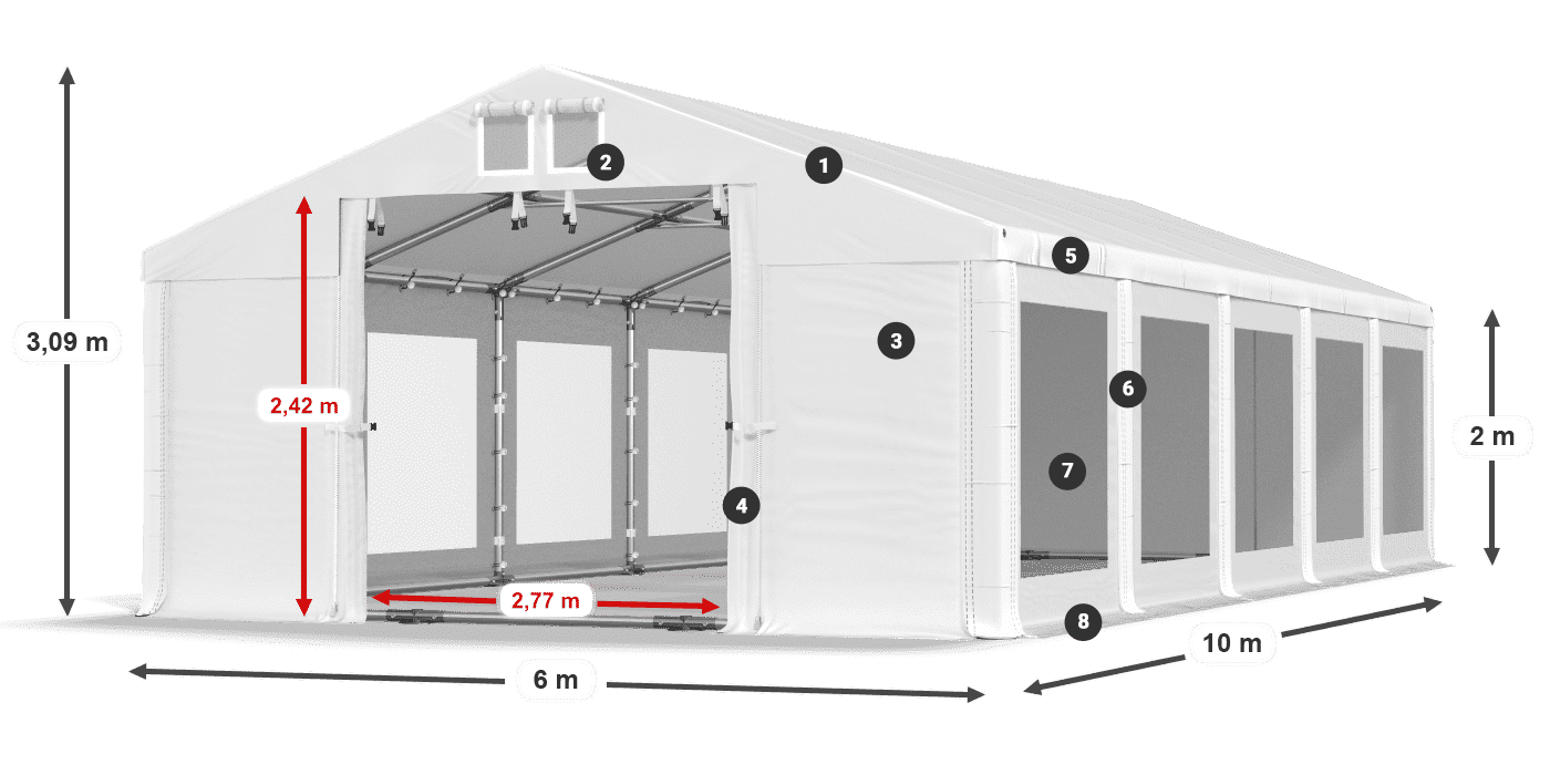 Tető: FR 620 PVC Falak: MS 580 PVC 2 m jelmagyarázat