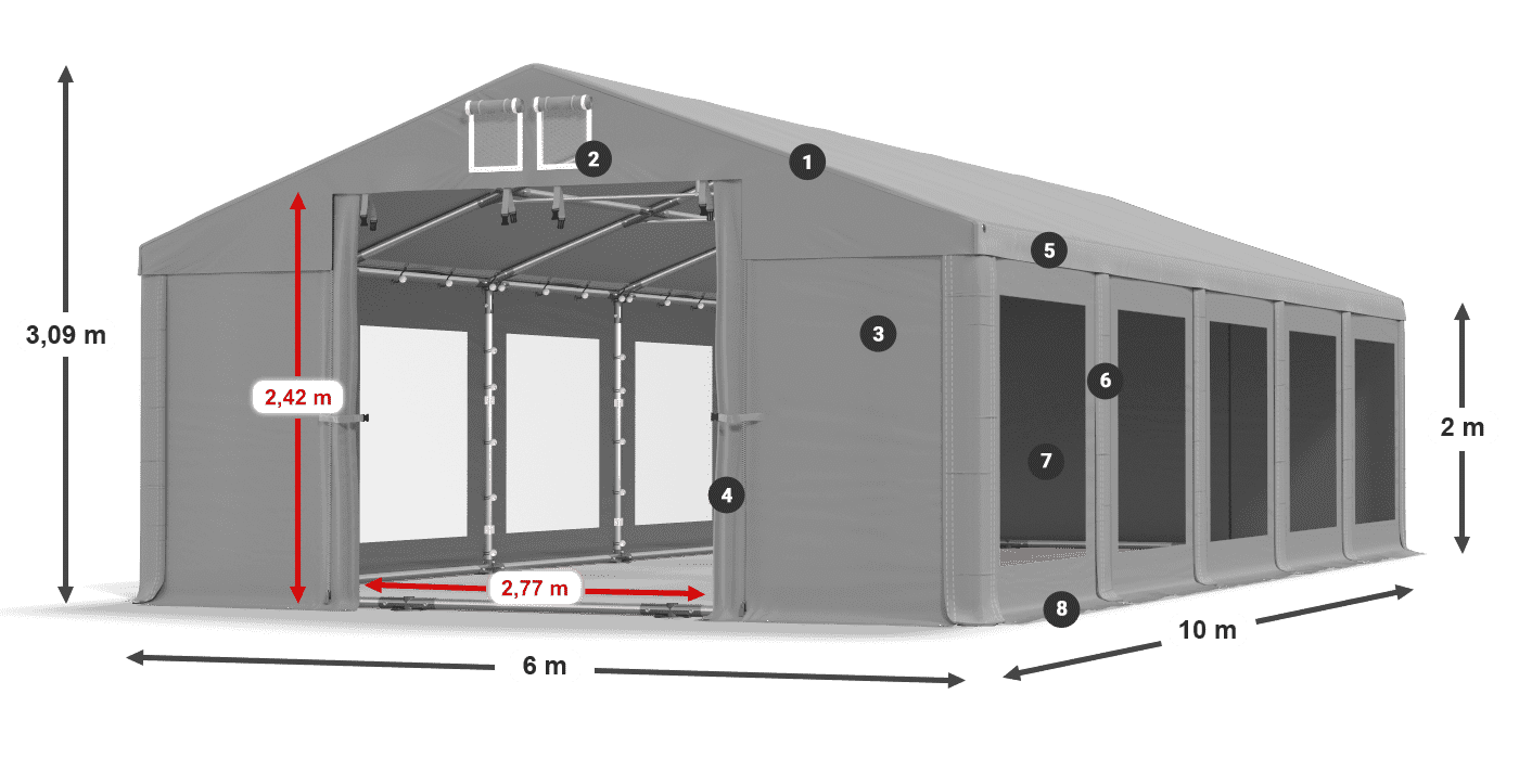 Tető: FR 620 PVC Falak: MS 580 PVC 2 m jelmagyarázat