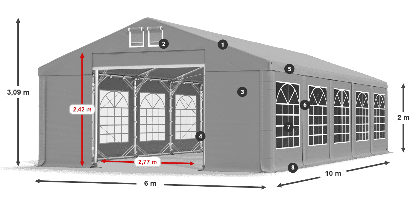 Tető: FR 620 PVC Falak: SD 500 PVC 2 m jelmagyarázat