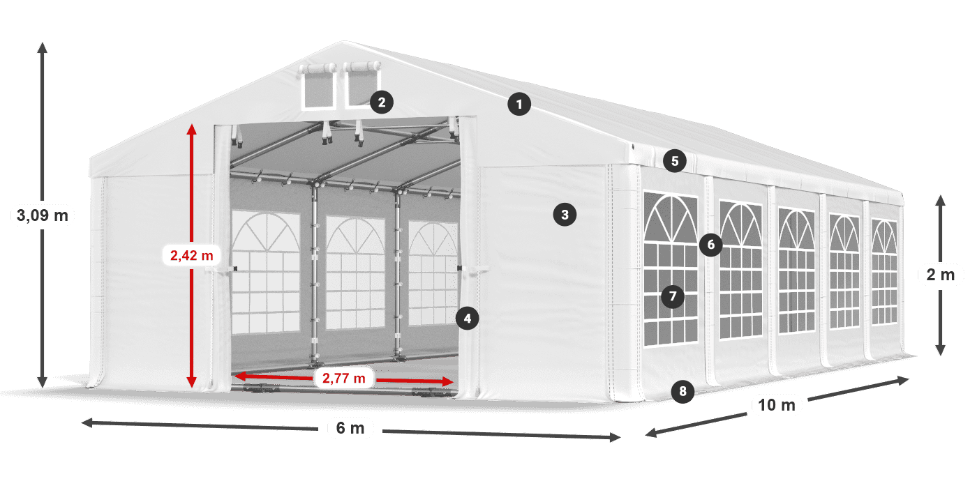 Tető: FR 620 PVC Falak: SD 500 PVC 2 m jelmagyarázat