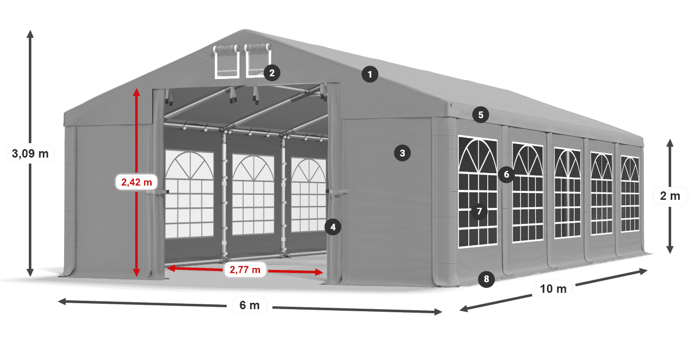Tető: FR 620 PVC Falak: SD 500 PVC 2 m jelmagyarázat