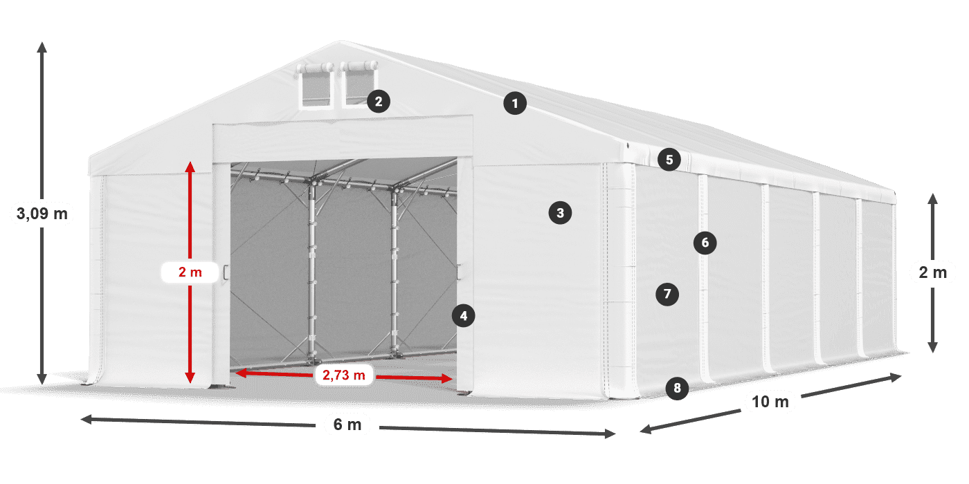 Tető: MS 580 PVC Falak: FR M 620 PVC 2 m jelmagyarázat