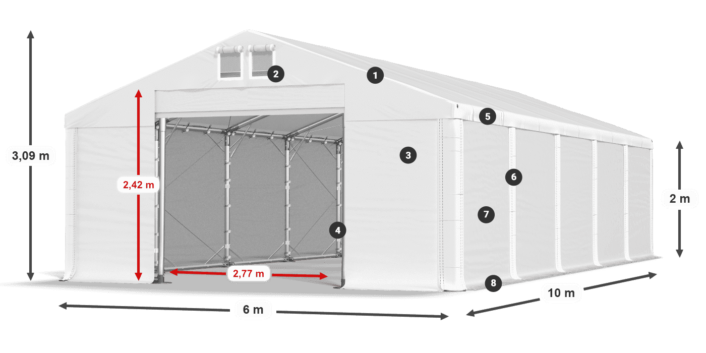Tető: MS 580 PVC Falak: FR M 620 PVC 2 m jelmagyarázat