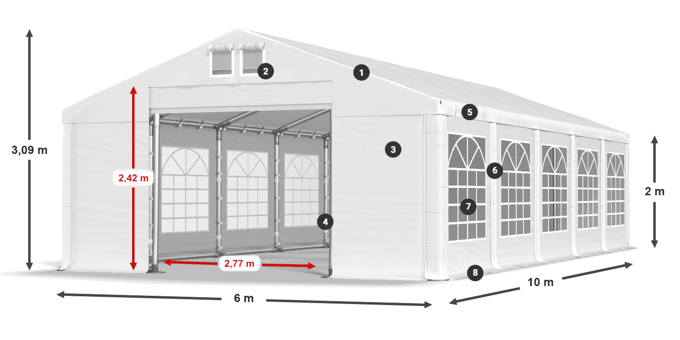 Tető: MS 580 PVC Falak: FR 620 PVC 2 m jelmagyarázat