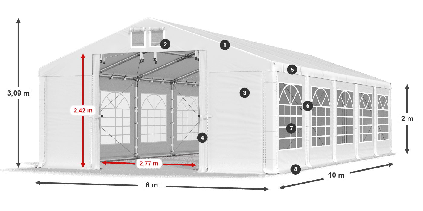 Tető: MS 580 PVC Falak: FR 620 PVC 2 m jelmagyarázat