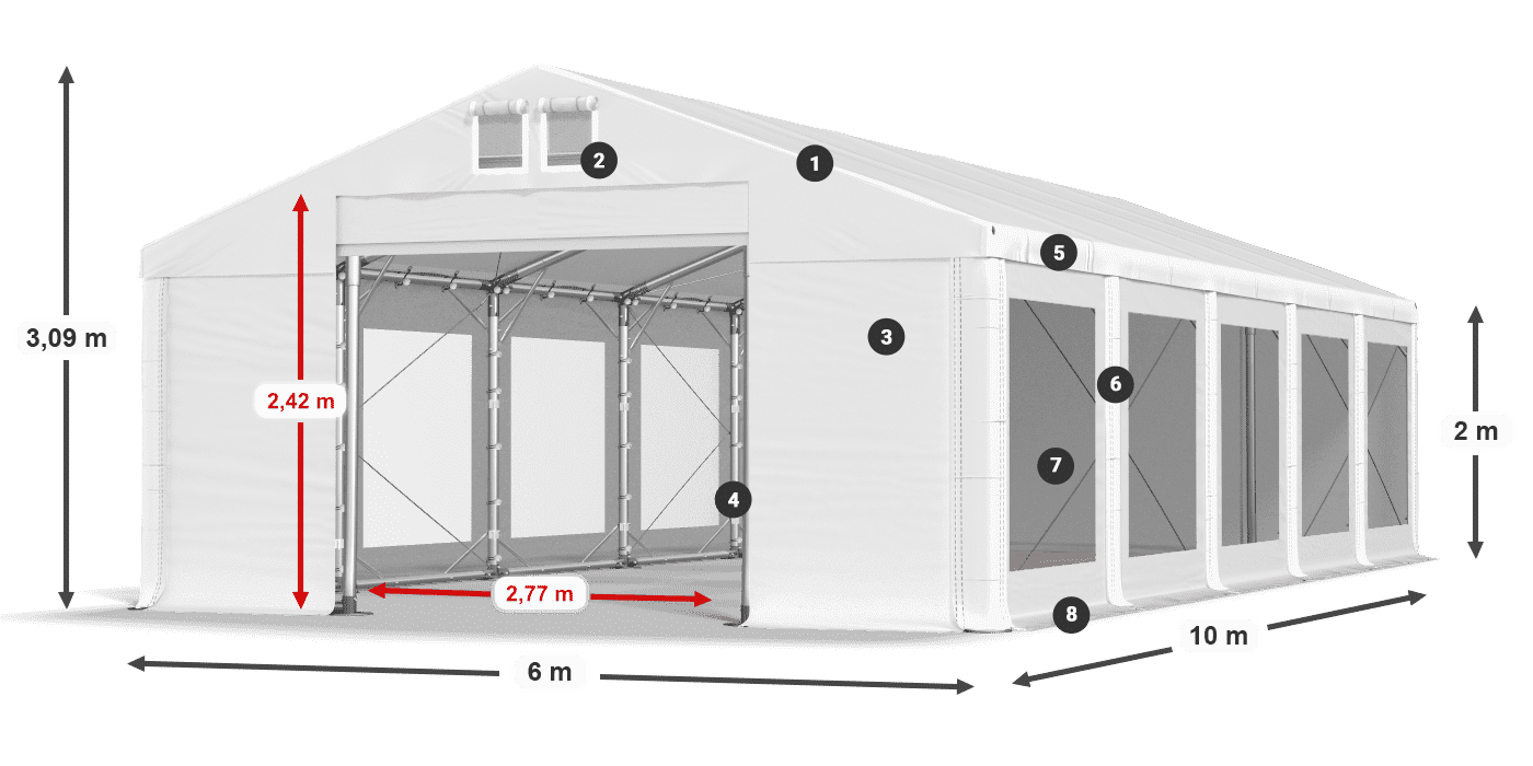 Tető: MS 580 PVC Falak: MS 580 PVC 2 m jelmagyarázat