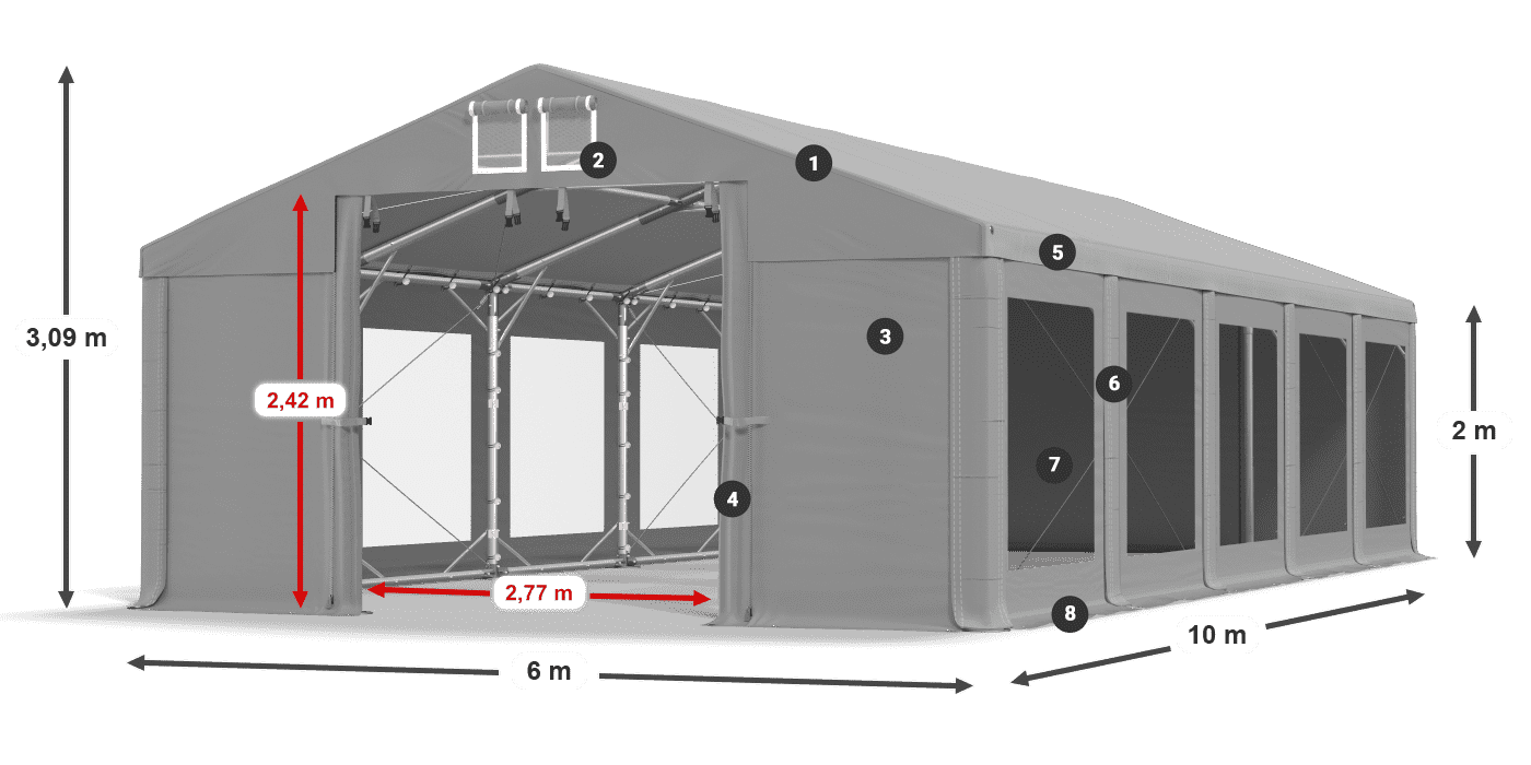 Tető: MS 580 PVC Falak: MS 580 PVC 2 m jelmagyarázat
