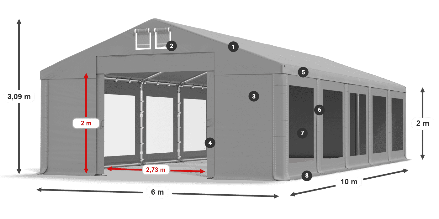 Tető: MS 580 PVC Falak: MS 580 PVC 2 m jelmagyarázat
