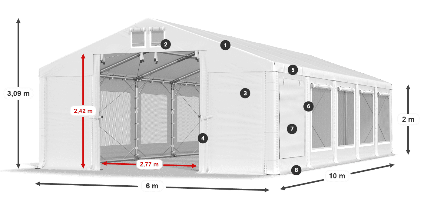 Tető: MS 580 PVC Falak: SD M 500 PVC 2 m jelmagyarázat
