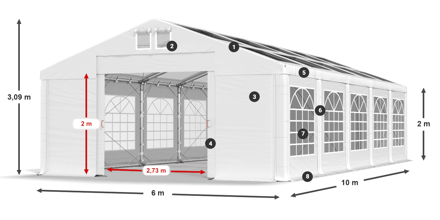 Tető: MS 580 PVC Falak: SD 500 PVC 2 m jelmagyarázat