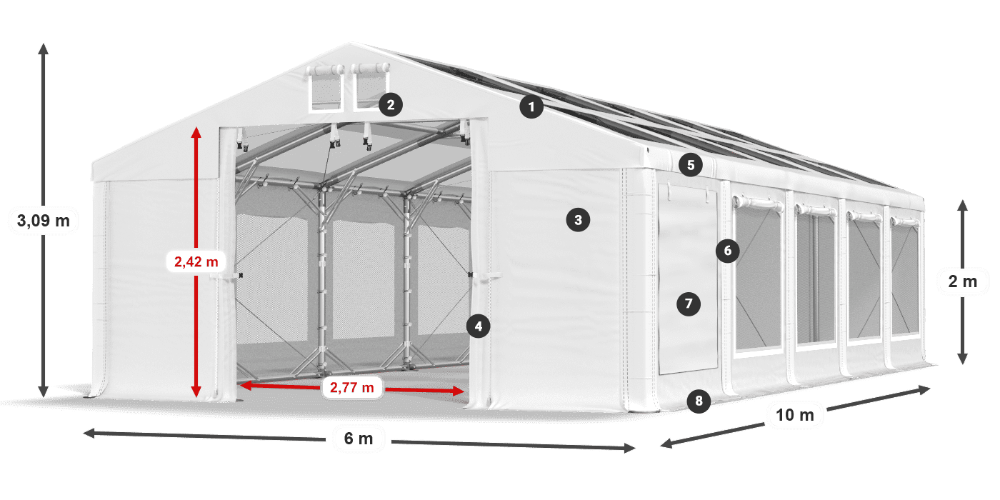 Tető: MS T 580 PVC Falak: SDM 500 PVC 2 m jelmagyarázat