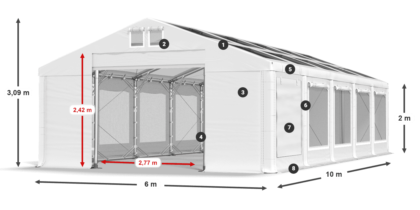 Tető: MS T 580 PVC Falak: SDM 500 PVC 2 m jelmagyarázat