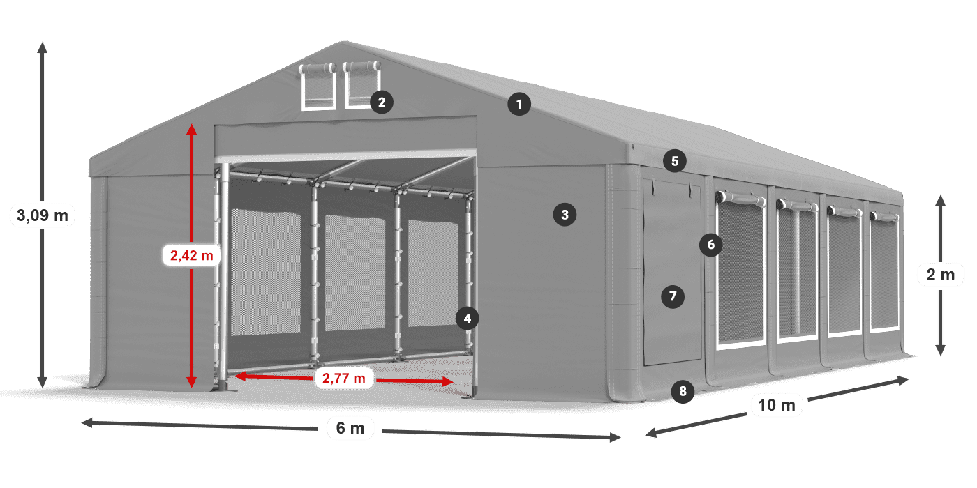 Tető: MS 580 PVC Falak: SD M 500 PVC 2 m jelmagyarázat