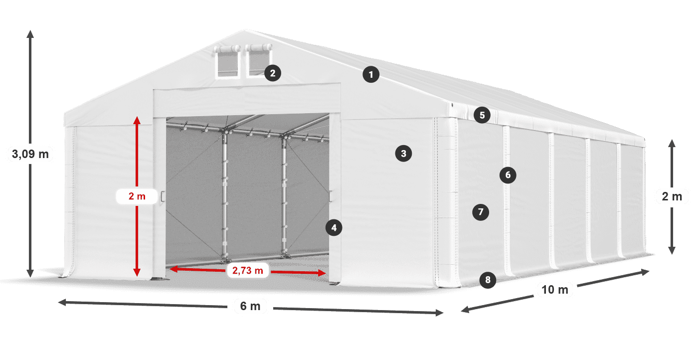 Tető: MS 580 PVC Falak: SD 500 PVC 2 m jelmagyarázat