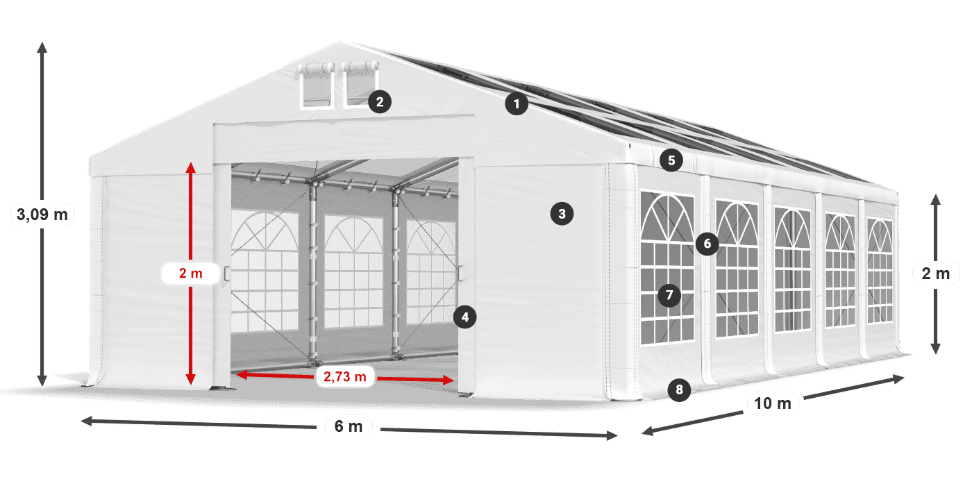 Tető: MS 580 PVC Falak: SD 500 PVC 2 m jelmagyarázat