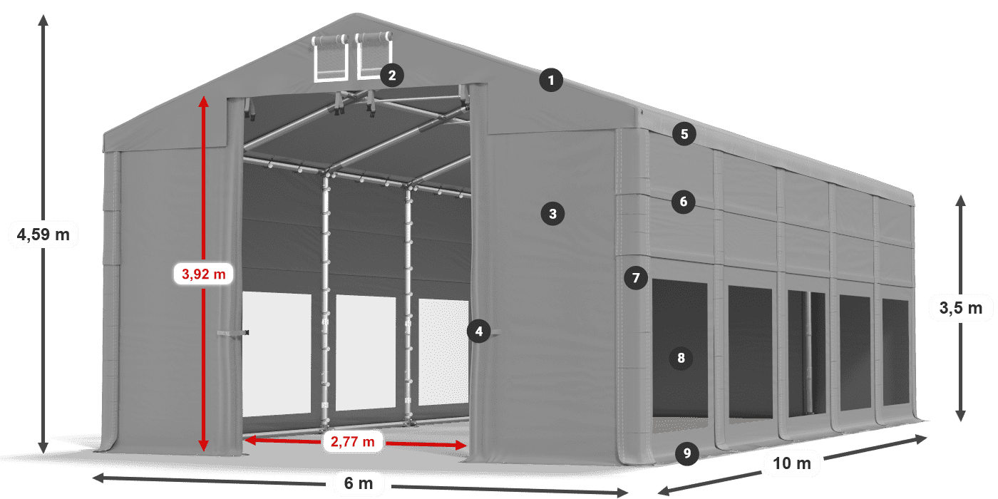 Tető: FR 620 PVC Falak: MS 580 PVC 3,5 m jelmagyarázat