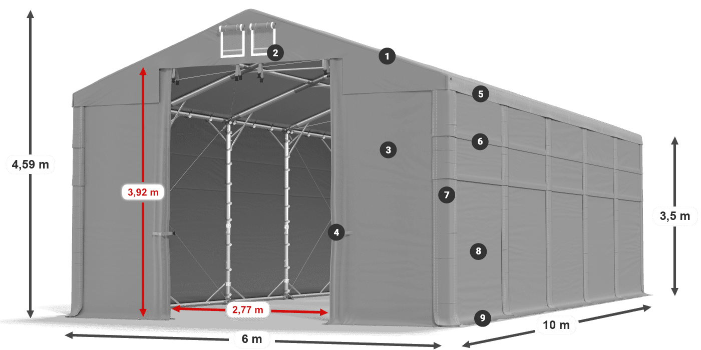 Tető: MS 580 PVC Falak: FR 620 PVC 2,5 m jelmagyarázat