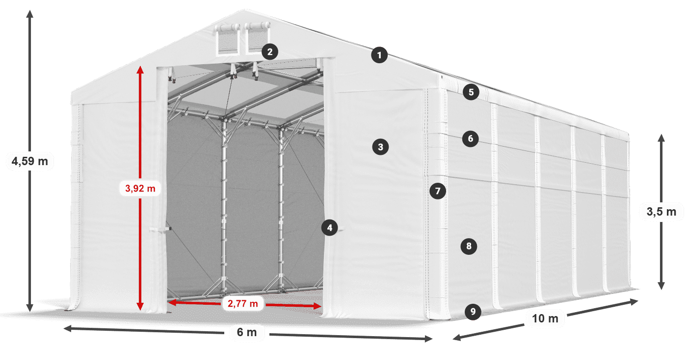 Tető: MS T 580 PVC Falak: FR 620 PVC 3,5 m jelmagyarázat