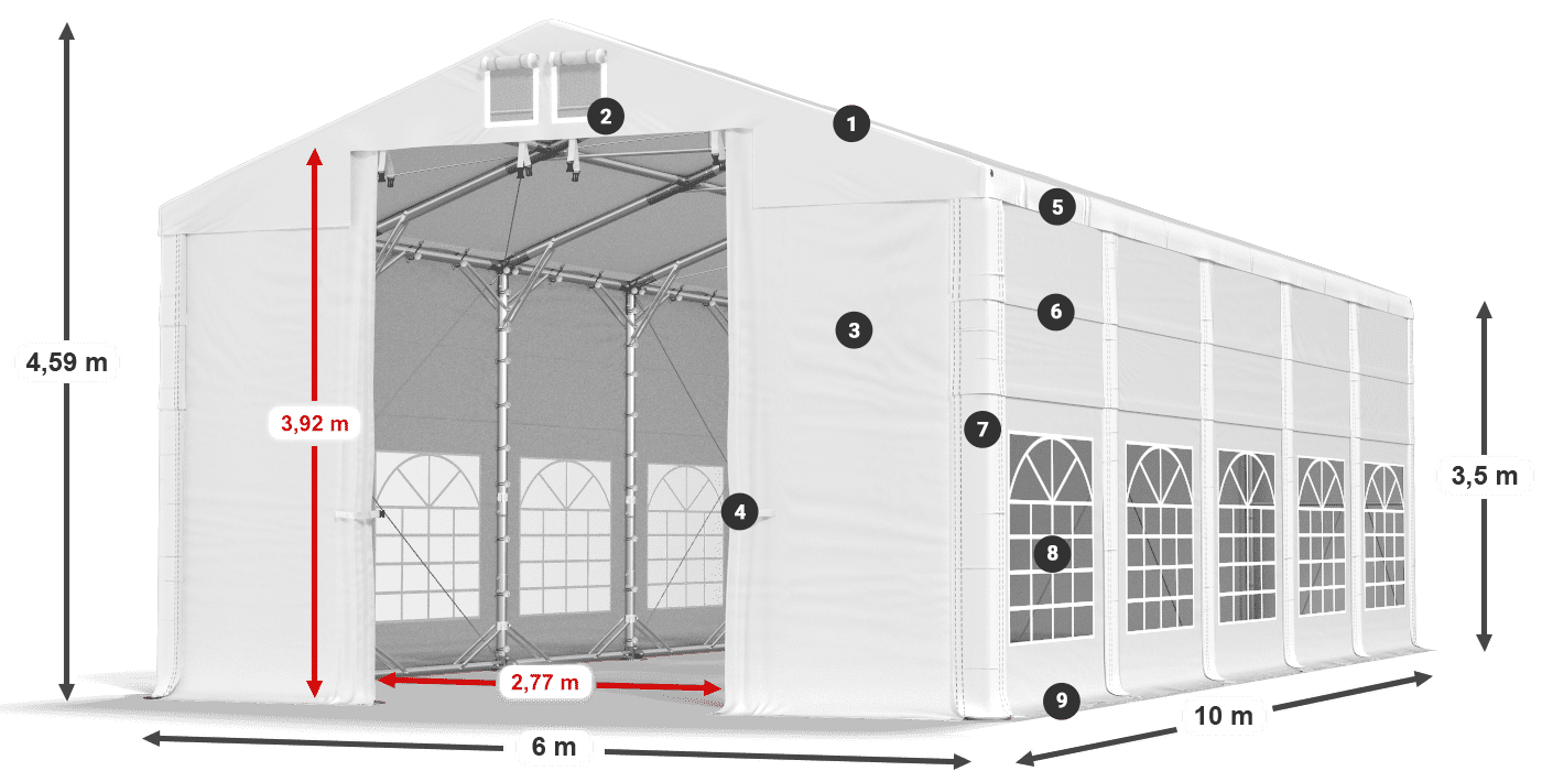 Tető: MS 580 PVC Falak: FR 620 PVC 3,5 m jelmagyarázat