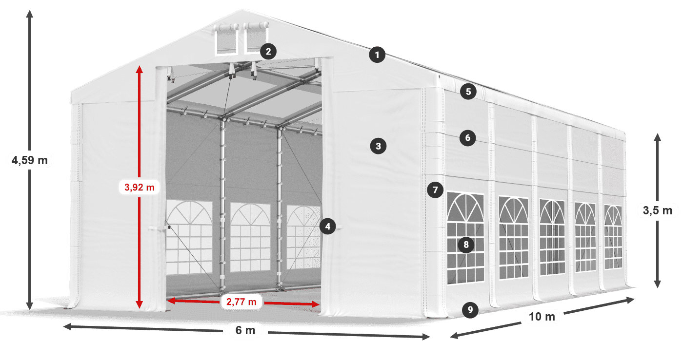 Tető: MS T 580 PVC Falak: FR 620 PVC 2,5 m jelmagyarázat