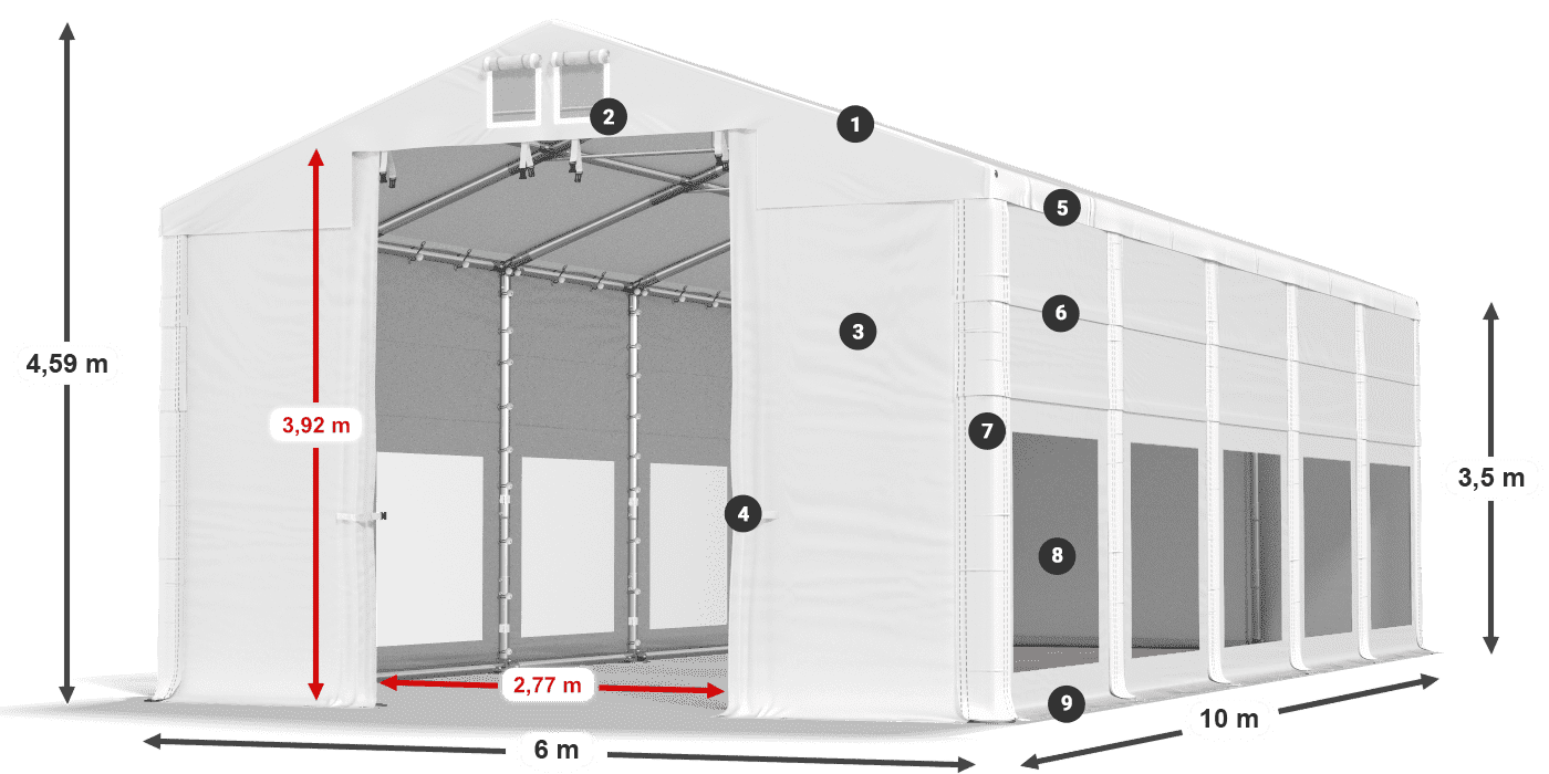 Tető: MS 580 PVC Falak: MS 580 PVC 3,5 m jelmagyarázat
