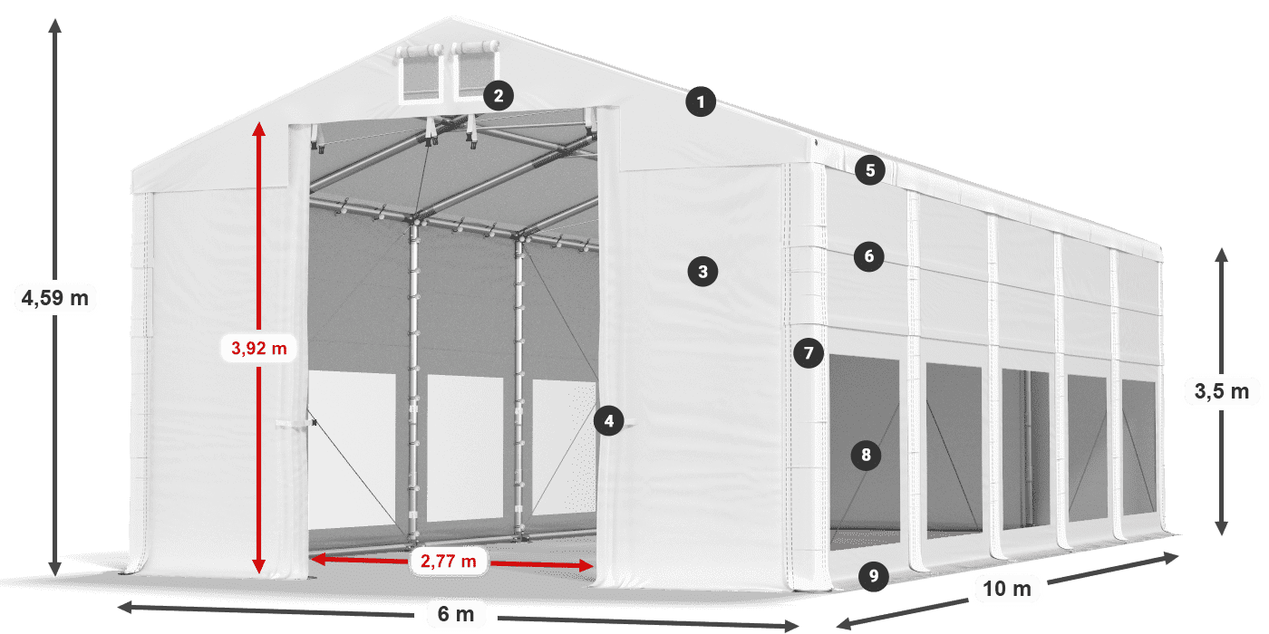 Tető: MS 580 PVC Falak: MS 580 PVC 3,5 m jelmagyarázat