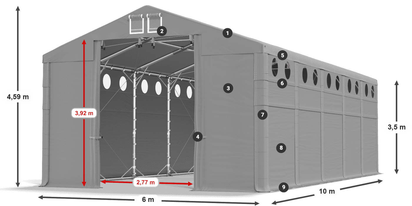 Tető: MS 580 PVC Falak: SD O 500 PVC 3,5 m jelmagyarázat