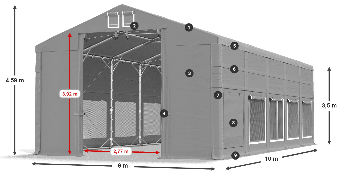 Tető: MS 580 PVC Falak: SD M 500 PVC 3,5 m jelmagyarázat