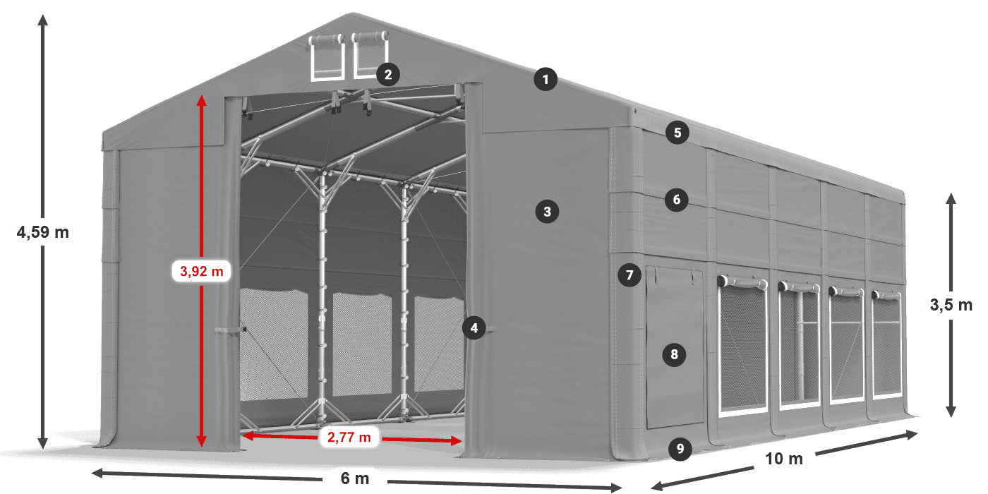 Tető: MS 580 PVC Falak: SD M 500 PVC 3,5 m jelmagyarázat