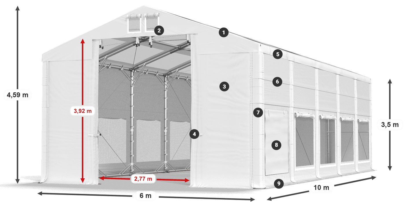 Tető: MS T 580 PVC Falak: SD M 500 PVC 2,5 m jelmagyarázat