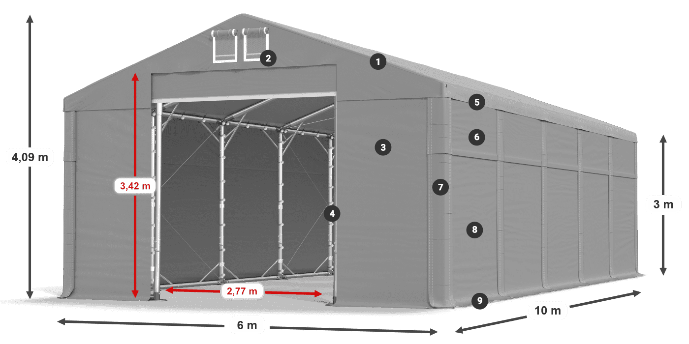 Tető: FR 620 PVC Falak: MS 580 PVC 3 m jelmagyarázat