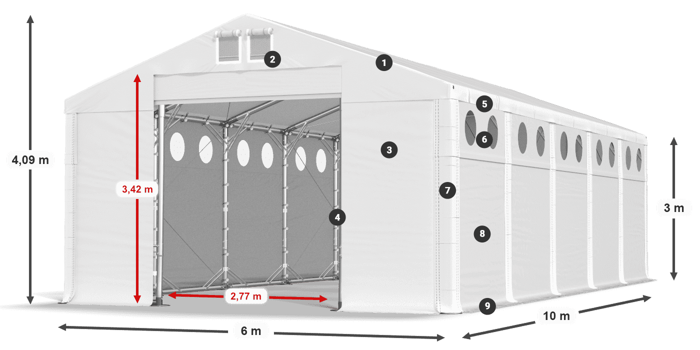 Tető: FR 620 PVC Falak: MS O 580 PVC 3 m jelmagyarázat
