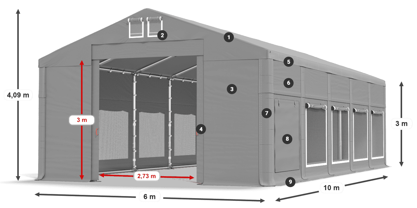 Tető: FR 620 PVC Falak: SD 500 PVC 3 m jelmagyarázat