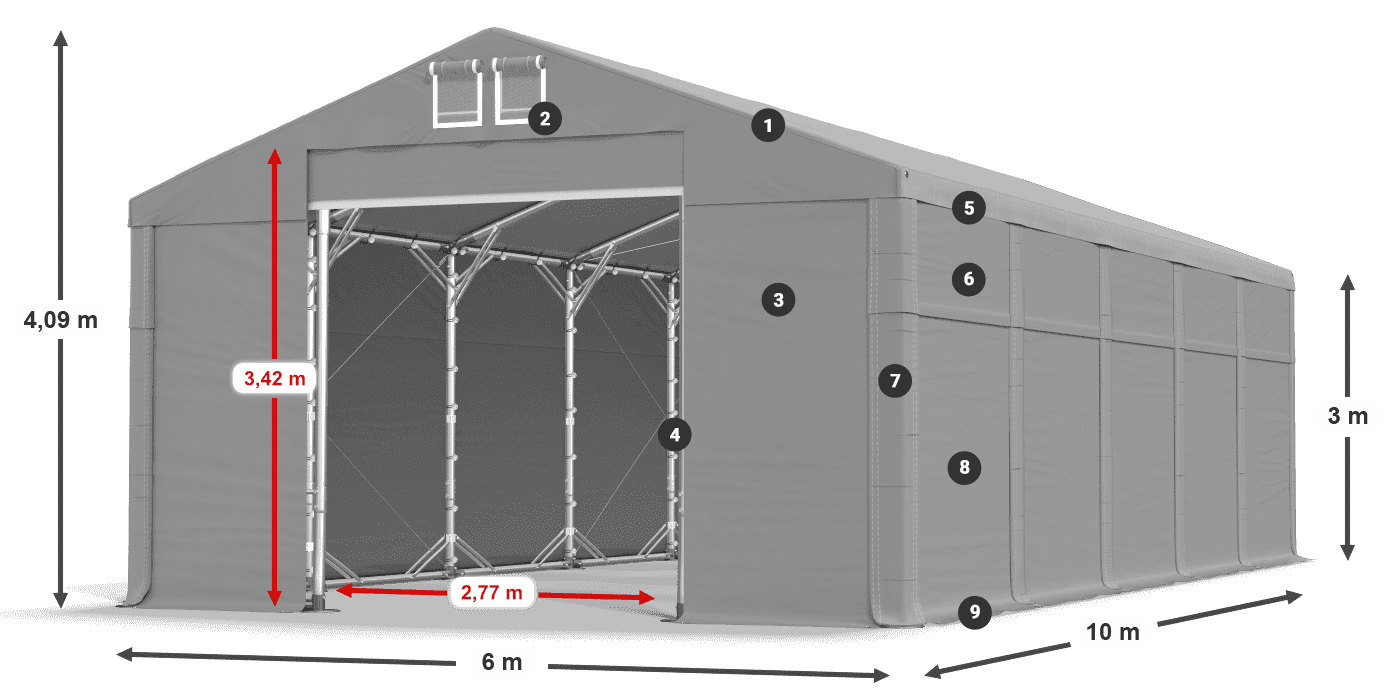 Tető: MS 580 PVC Falak: SD 500 PVC 3 m jelmagyarázat