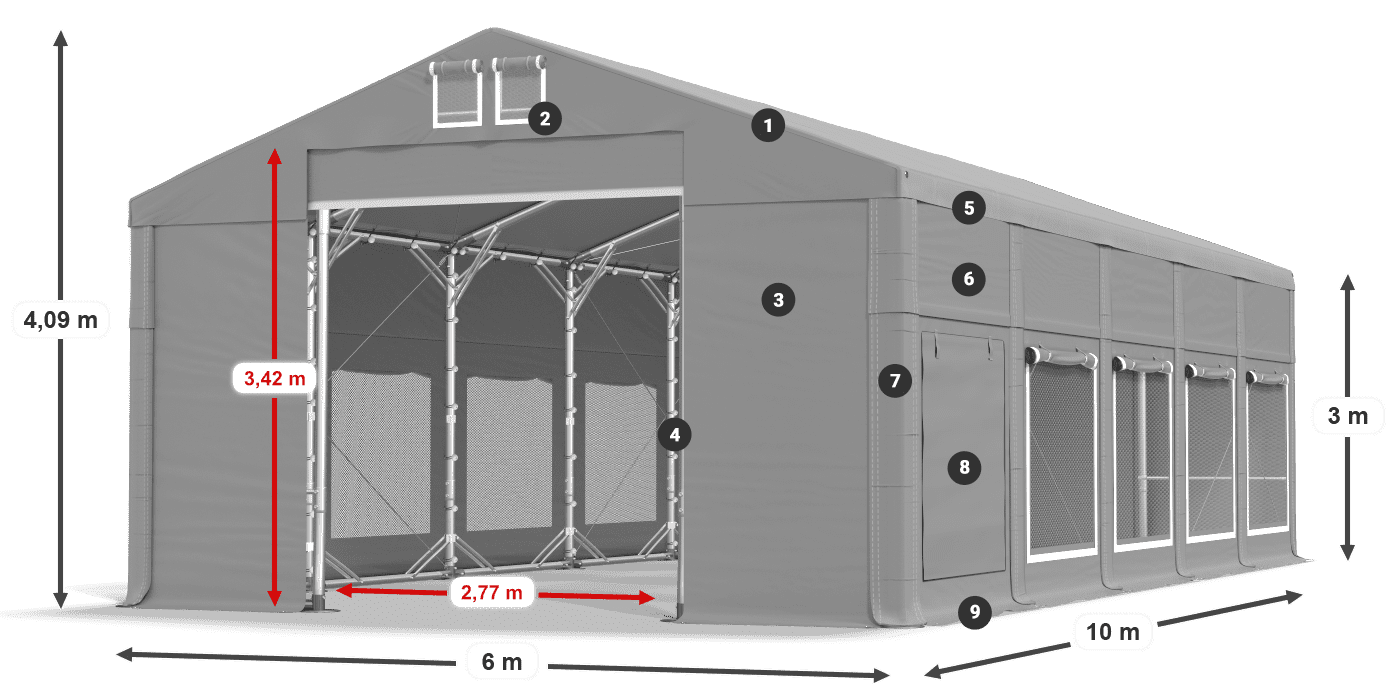 Tető: MS 580 PVC Falak: SD M 500 PVC 3 m jelmagyarázat