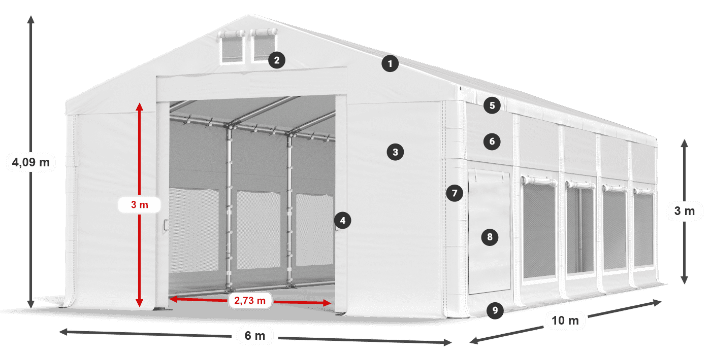 Tető: MS 580 PVC Falak: SD M 500 PVC 3 m jelmagyarázat