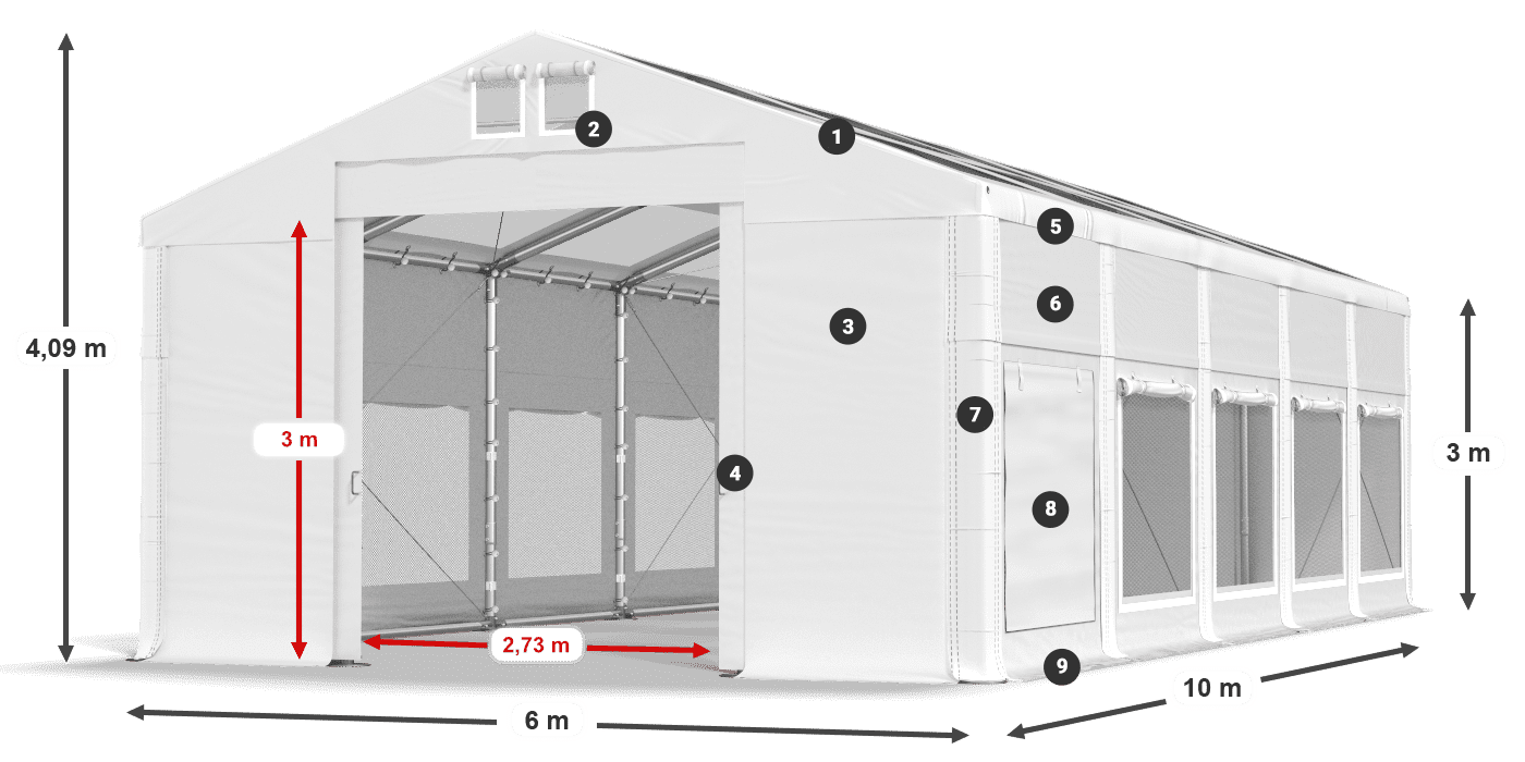 Tető: MS T 580 PVC Falak: SD M 500 PVC 3 m jelmagyarázat