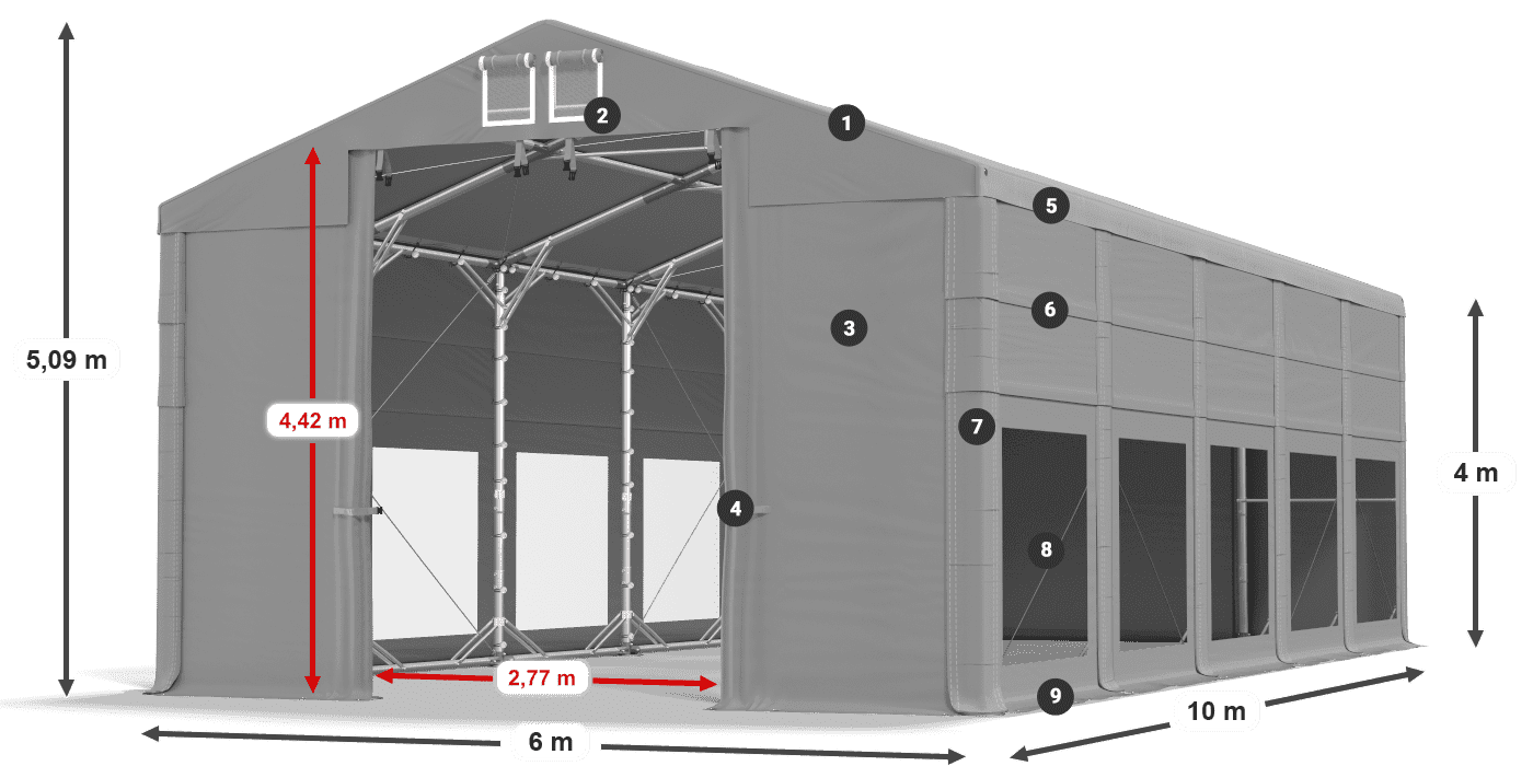 Tető: FR 620 PVC Falak: MS 580 PVC 4 m jelmagyarázat