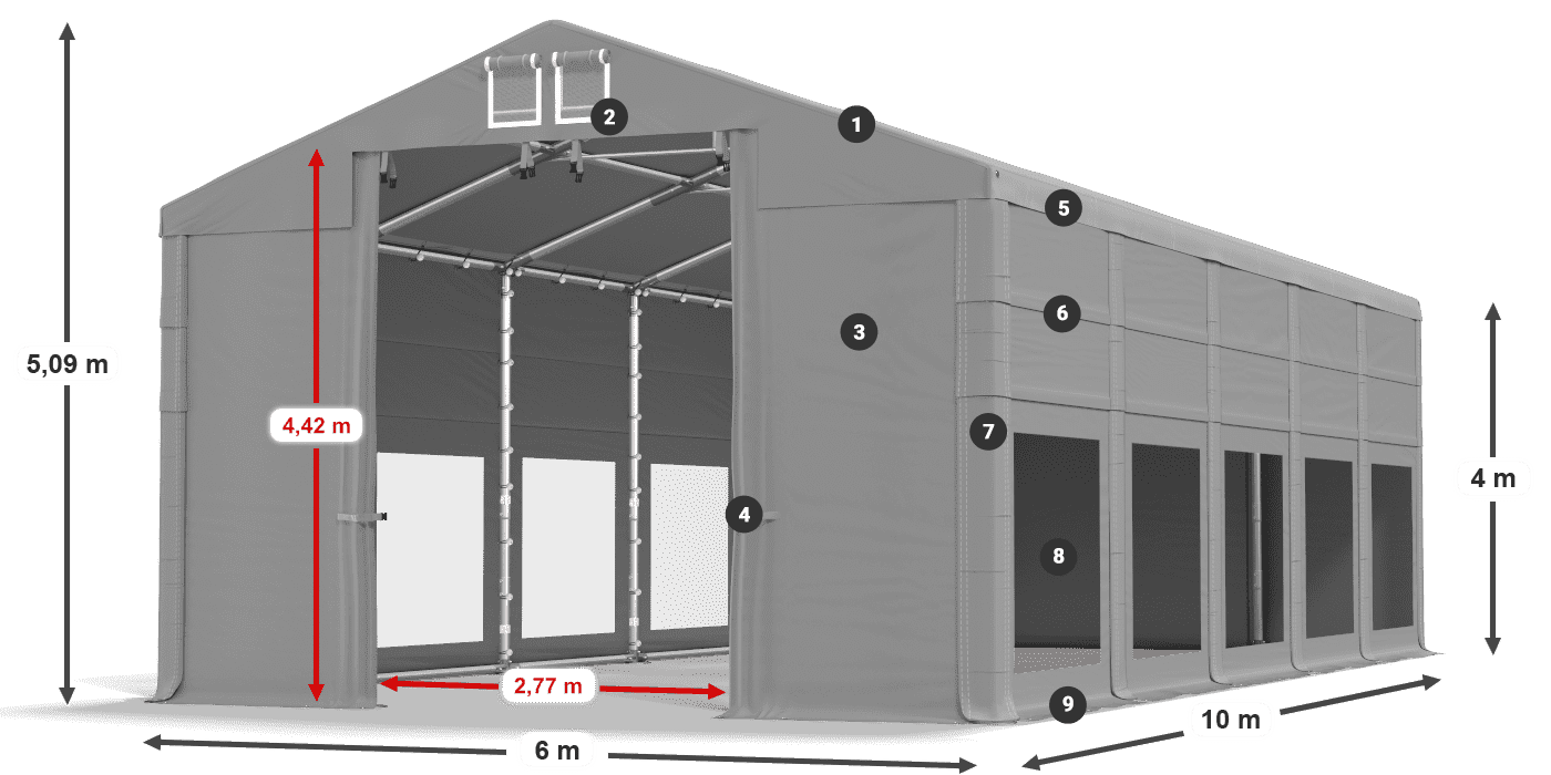 Tető: FR 620 PVC Falak: MS 580 PVC 4 m jelmagyarázat