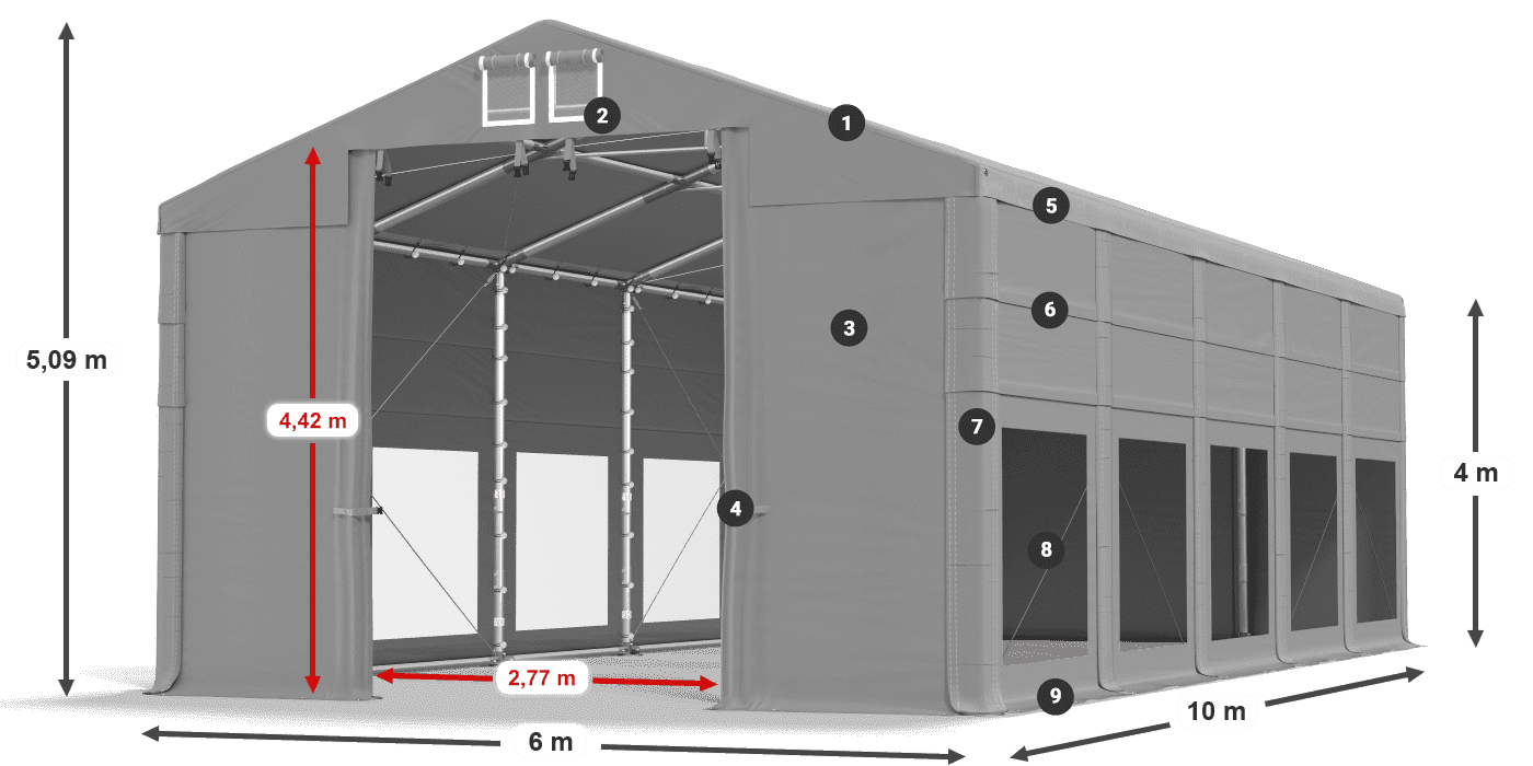 Tető: FR 620 PVC Falak: MS 580 PVC 4 m jelmagyarázat