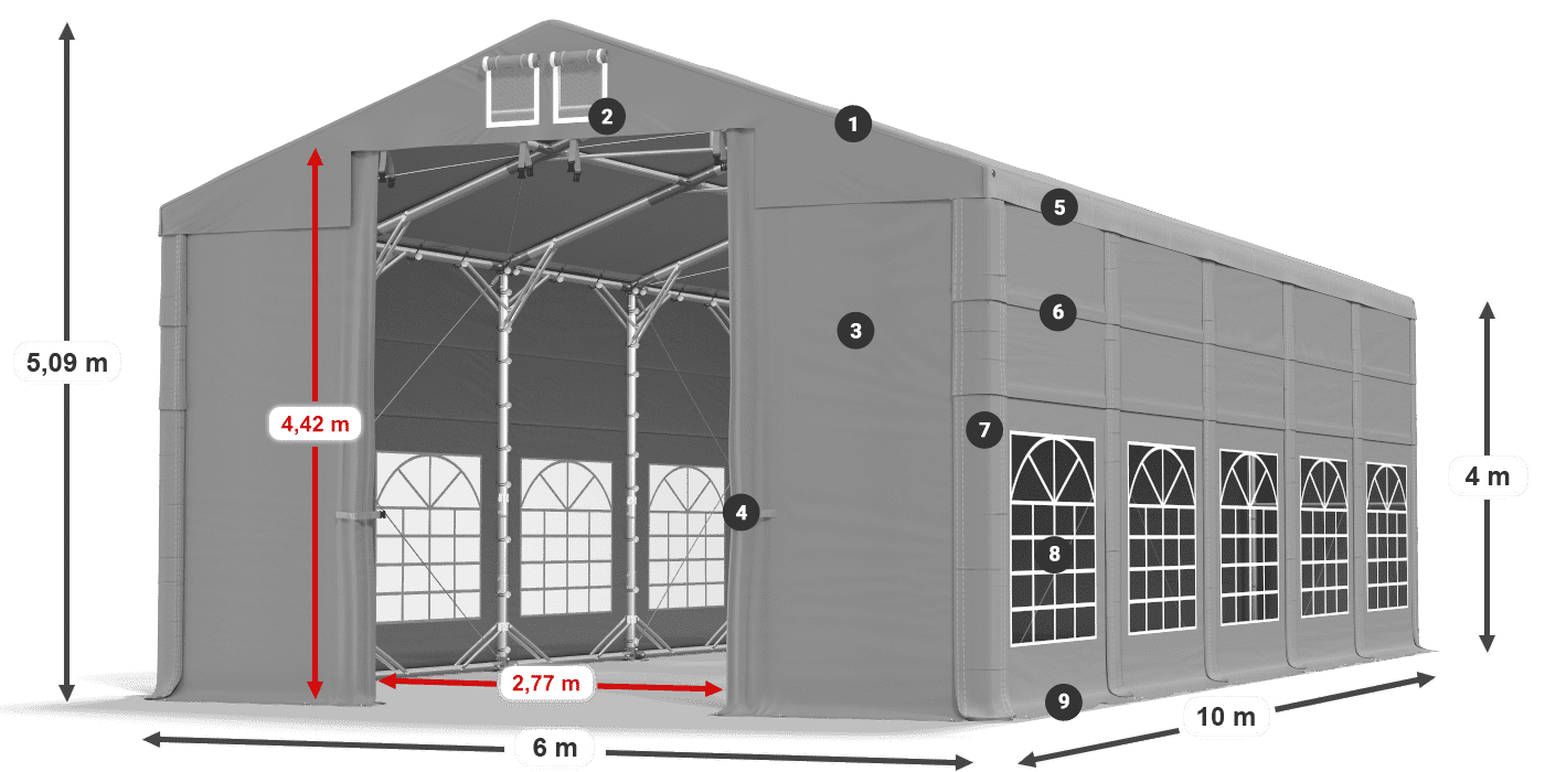 Tető: FR 620 PVC Falak: SD 500 PVC 4 m jelmagyarázat