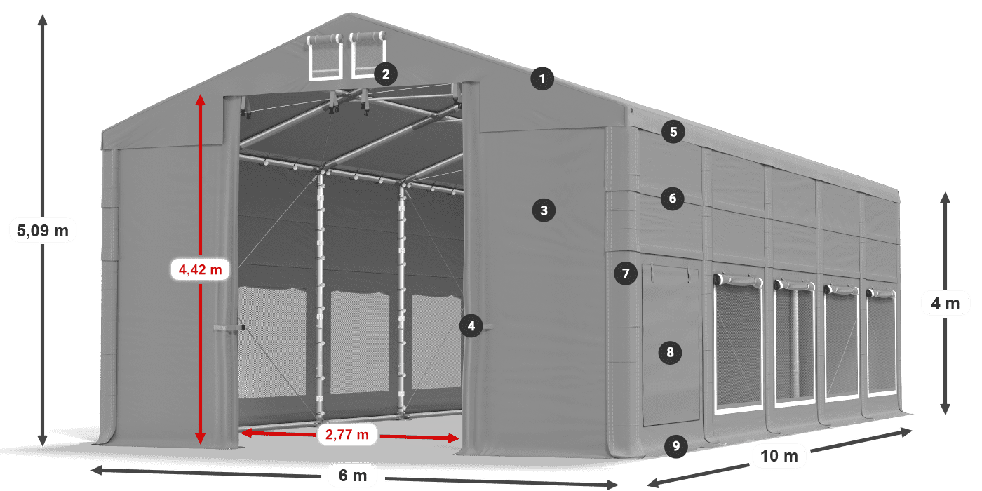 Tető: FR 620 PVC Falak: SD 500 PVC 4 m jelmagyarázat