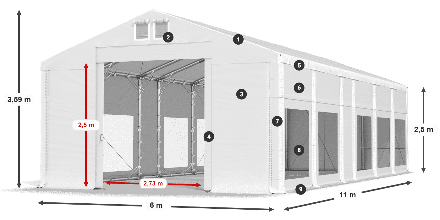 Tető: FR 620 PVC Falak: MS 580 PVC 2,5 m jelmagyarázat