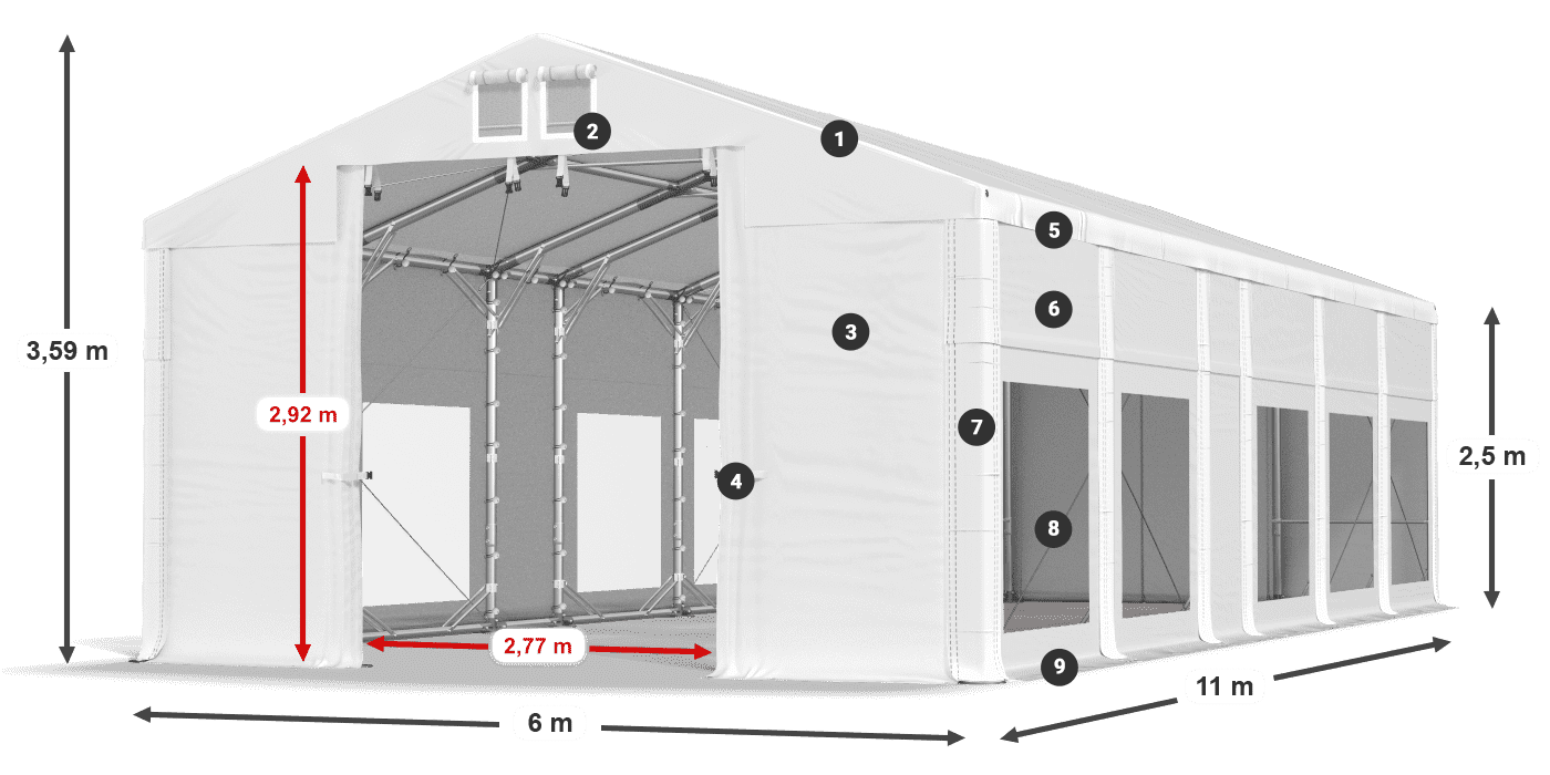 Tető: FR 620 PVC Falak: MS 580 PVC 2,5 m jelmagyarázat
