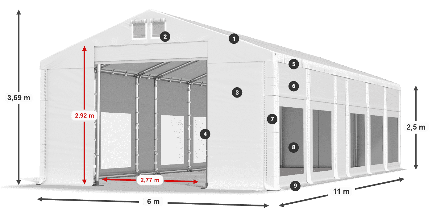 Tető: FR 620 PVC Falak: MS 580 PVC 2,5 m jelmagyarázat